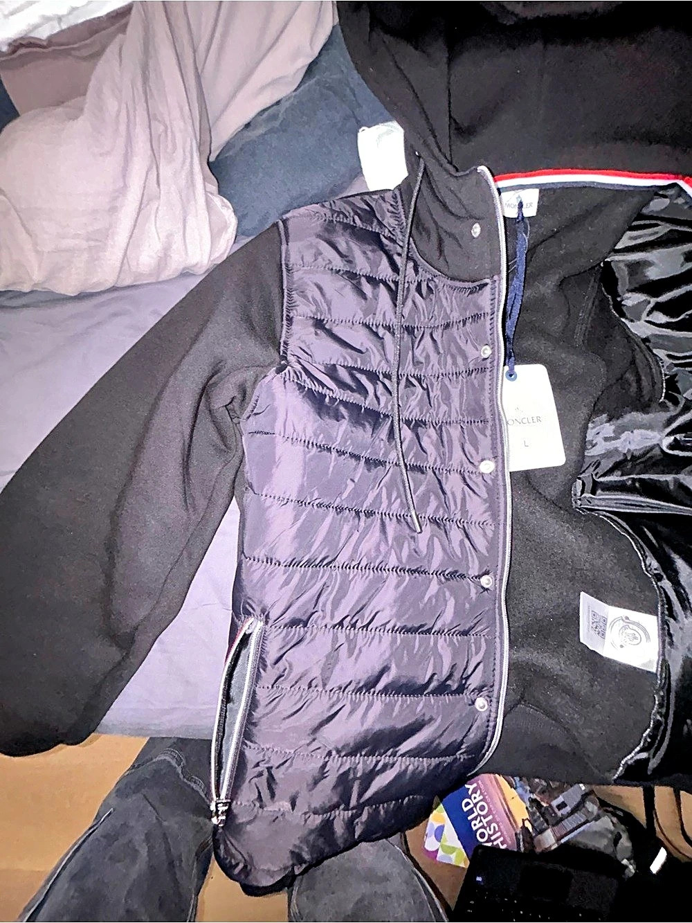 Moncler Padded Front Zip-Up Hoodie Bomber Jacket Black large